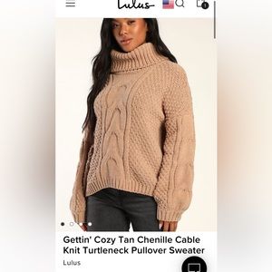 NWT LULU's Gettin' Cozy Tan Chenille Cable Knit Turtleneck Pullover Sweater - S